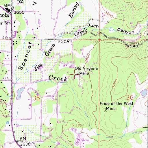 Topographic Map of Old Virginia Mine, CA