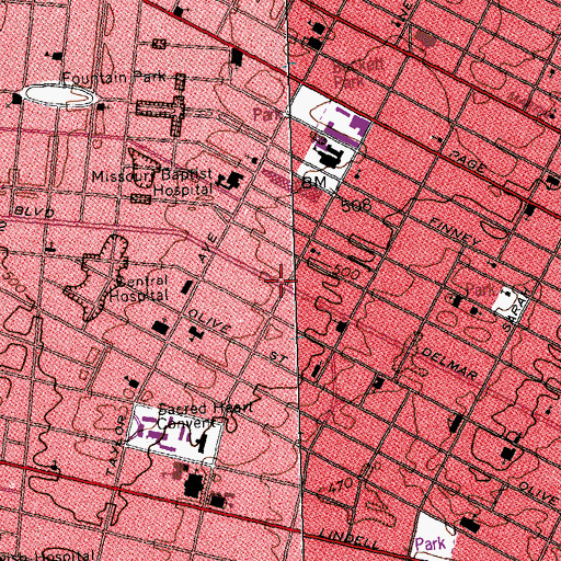 Topographic Map of New Tower Grove Baptist Church, MO