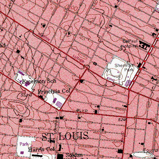 Topographic Map of New White Stone Missionary Baptist Church, MO