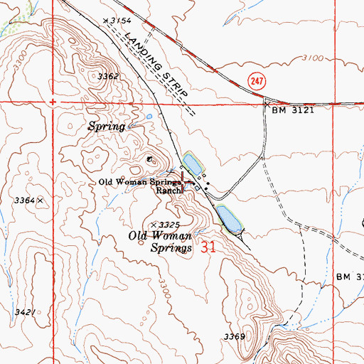 Topographic Map of Old Woman Spring Ranch, CA