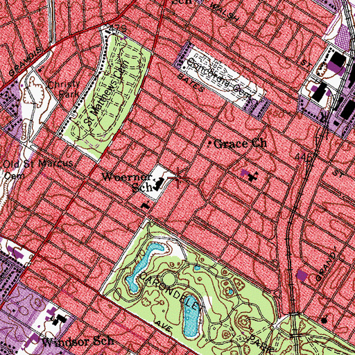Topographic Map of Oak Hill Chapel, MO