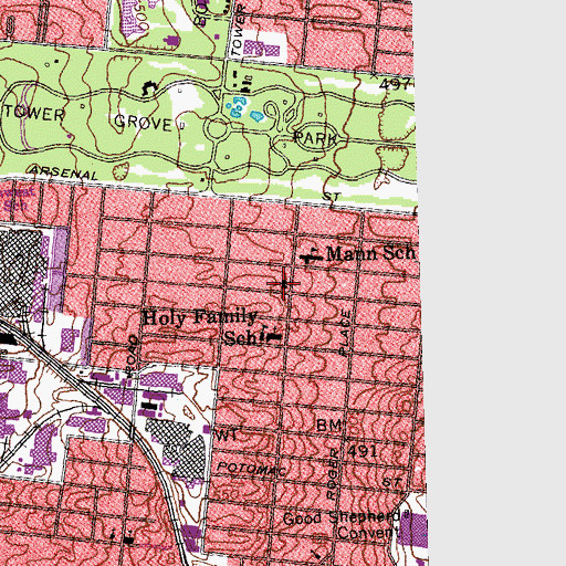 Topographic Map of Oak Hill Presbyterian Church, MO