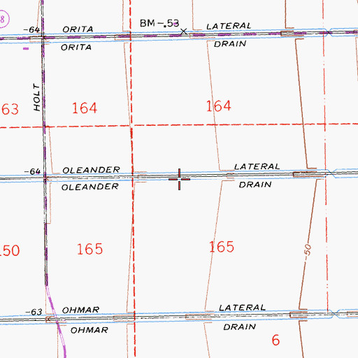 Topographic Map of Oleander Drain, CA