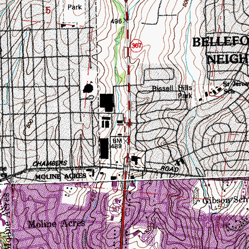 Topographic Map of One Way Missionary Baptist Church, MO