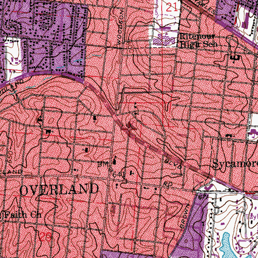 Topographic Map of Overland Baptist Church, MO