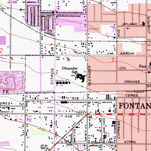 Topographic Map of Oleander Elementary School, CA