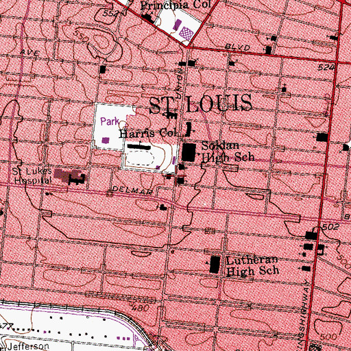 Topographic Map of Pilgrim Congregational Church, MO