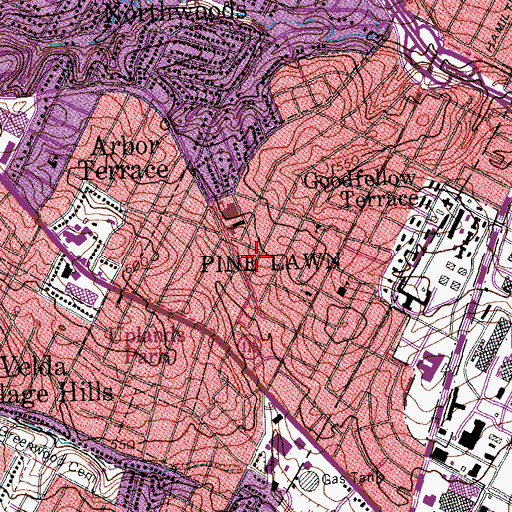 Topographic Map of Pine Lawn Glen Echo Baptist Church, MO