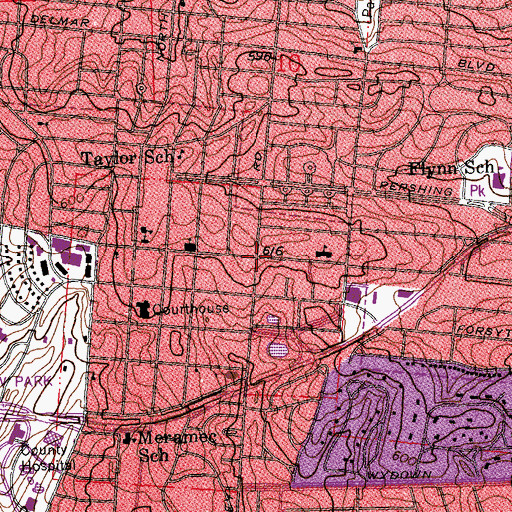 Topographic Map of Primera Iglesia Bautista en Hanley Road, MO