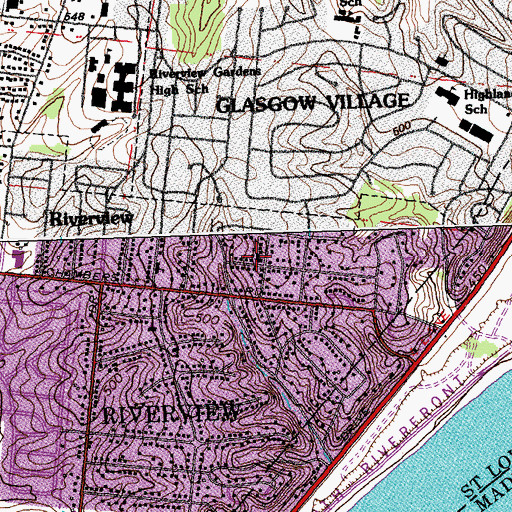 Topographic Map of Riverview Gardens Baptist Church, MO