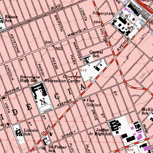 Topographic Map of Olive Avenue Recreation Center, CA