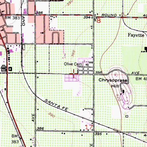 Topographic Map of Olive Cemetery, CA