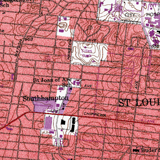 Topographic Map of Saint Joan of Arc Church, MO