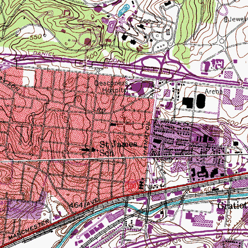 Topographic Map of Saint Louis Bible Fellowship Church, MO