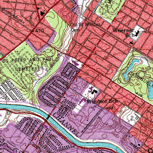 Topographic Map of Saint Lucas Evangelical Lutheran Church, MO