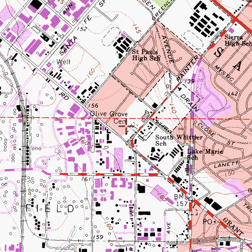 Topographic Map of Olive Grove Cemetery, CA