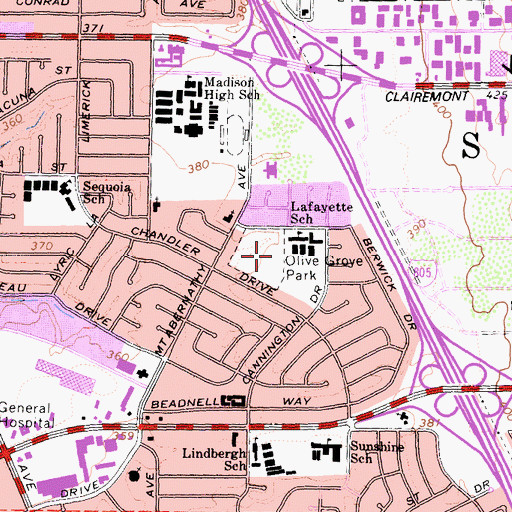 Topographic Map of Olive Grove Park, CA