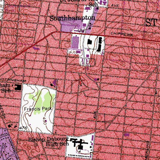 Topographic Map of Saint Marks Episcopal Church, MO