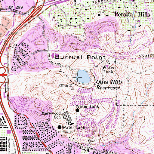 Topographic Map of Olive Hills Reservoir, CA