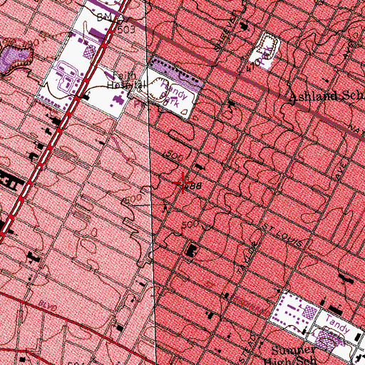 Topographic Map of Saint Paul Miracle Temple Church of God and Christ, MO
