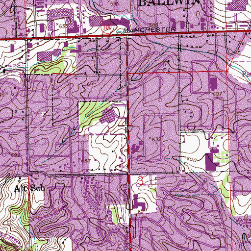 Topographic Map of Morgan Selvidge Middle School, MO