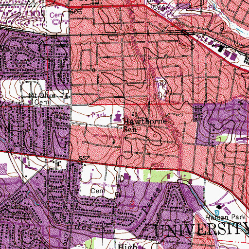 Topographic Map of Nathaniel Hawthorne Elementary School, MO