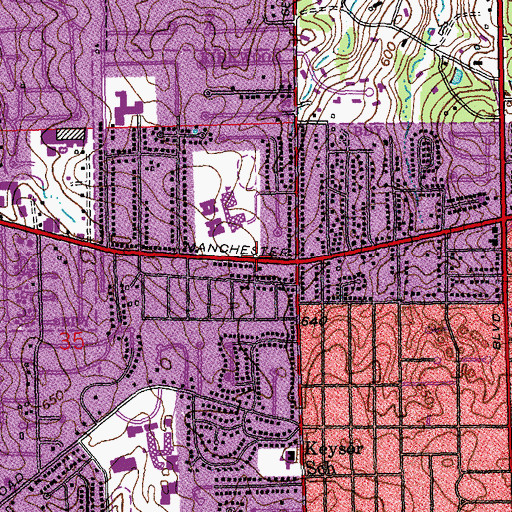 Topographic Map of North Kirkwood Middle School, MO