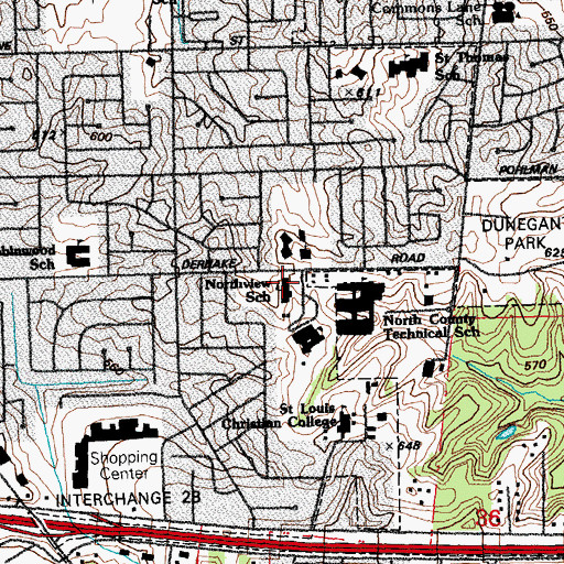Topographic Map of Northview School, MO