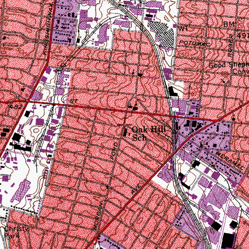 Topographic Map of Oak Hill Elementary School, MO