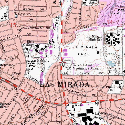 Topographic Map of Olive Lawn Memorial Park, CA