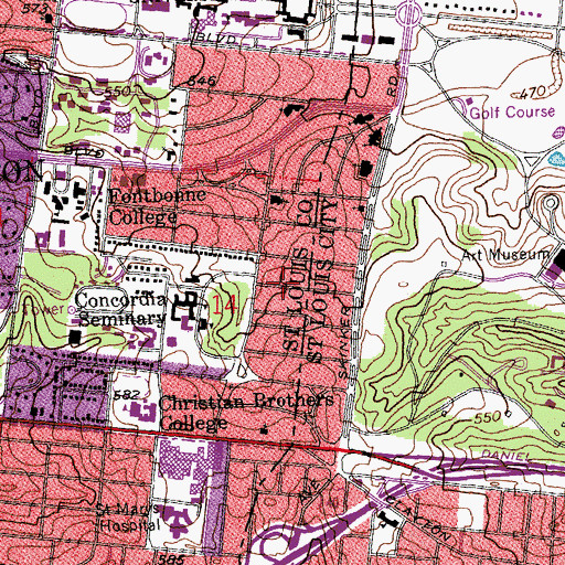 Topographic Map of Ralph M Captain Elementary School, MO