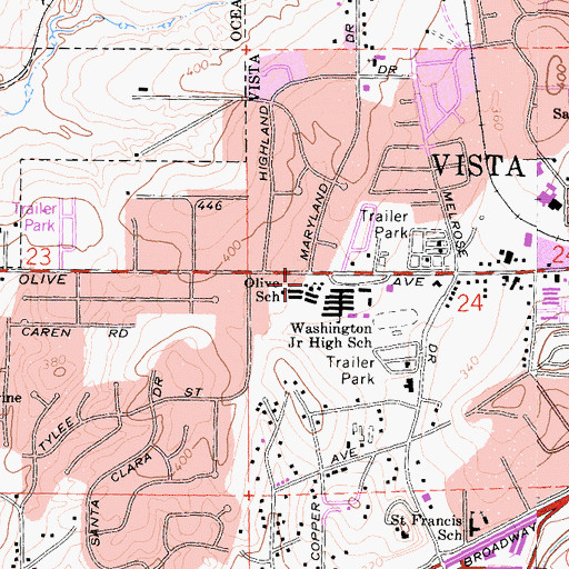 Topographic Map of Olive Elementary School, CA
