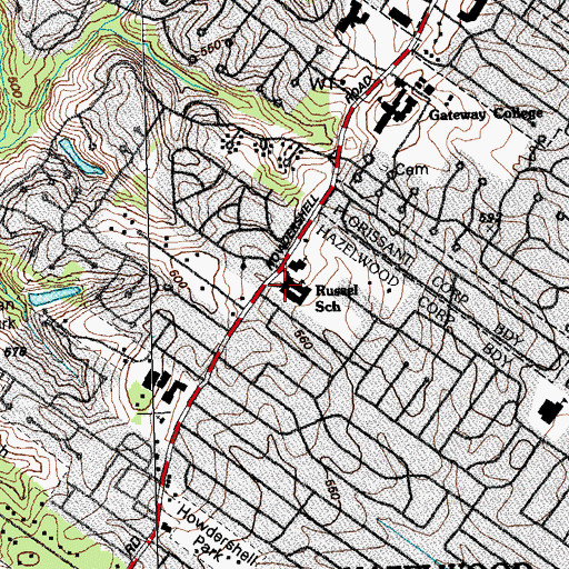 Topographic Map of Russell Elementary School, MO