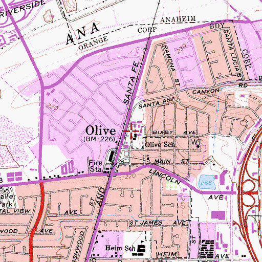 Topographic Map of Olive Elementary School, CA