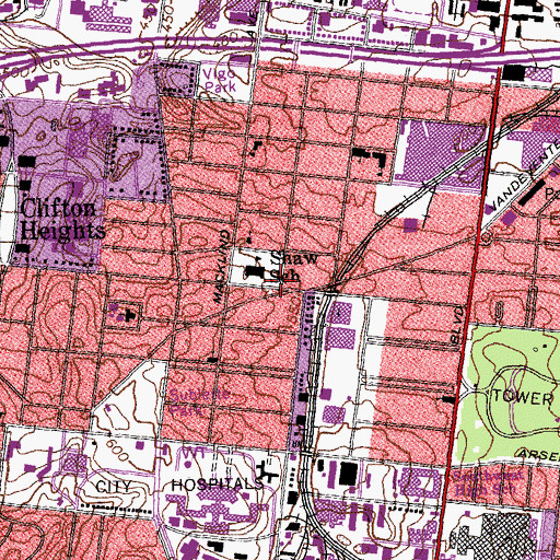 Topographic Map of Shaw Visual and Performing Arts School, MO