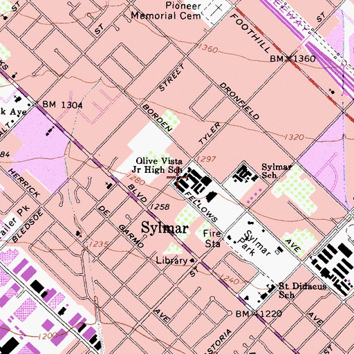 Topographic Map of Olive Vista Middle School, CA