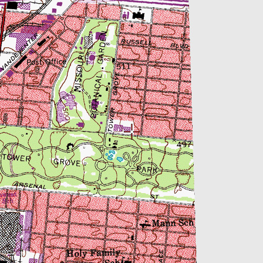 Topographic Map of Tower Grove Christian School, MO