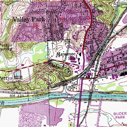 Topographic Map of Valley Park Middle School, MO