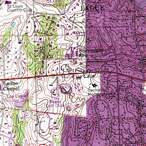 Topographic Map of Village Lutheran Church in Ladue Preschool, MO