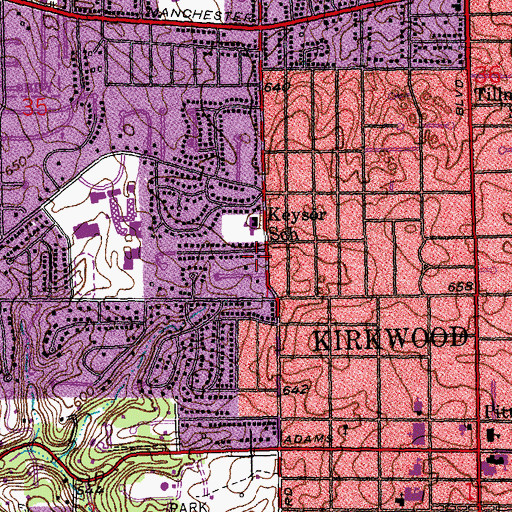 Topographic Map of W W Keysor Elementary School, MO
