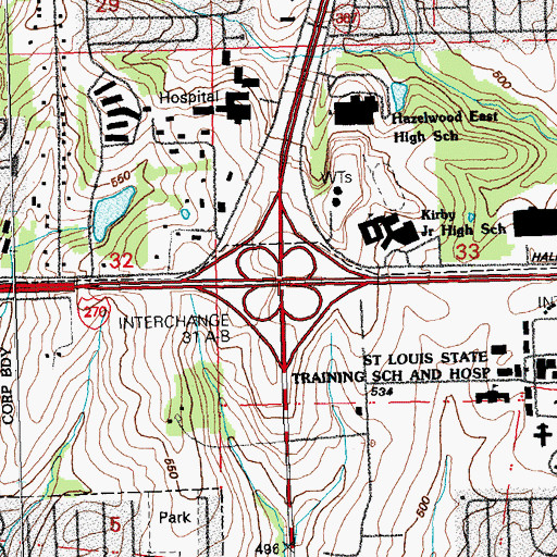 Topographic Map of Interchange 31A and 31B, MO