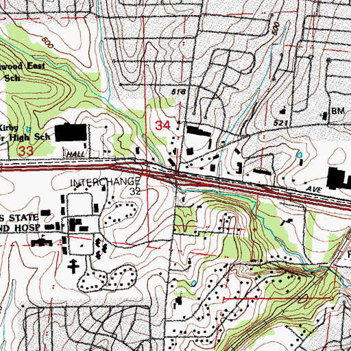 Topographic Map of Interchange 32, MO