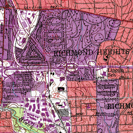 Topographic Map of Interchange 32A and 32B, MO