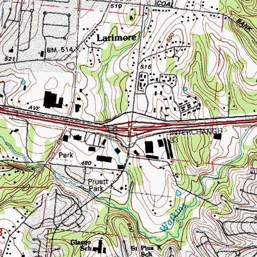 Topographic Map of Interchange 33, MO