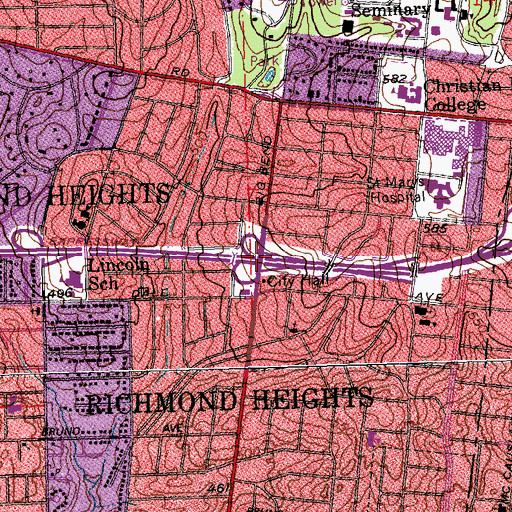 Topographic Map of Interchange 33A and 33B, MO