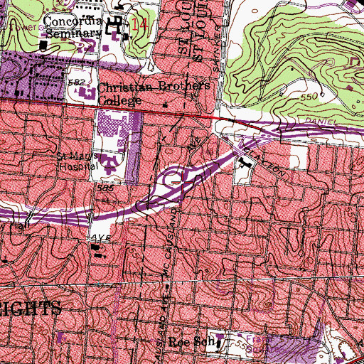 Topographic Map of Interchange 33D and 33E, MO