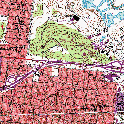 Topographic Map of Interchange 34A and 34B, MO