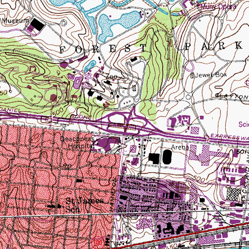 Topographic Map of Interchange 34C and 34D, MO