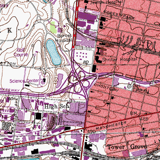Topographic Map of Interchange 36A and 36B, MO