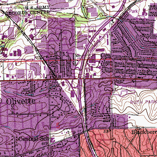 Topographic Map of Interchange 3A and 3B, MO